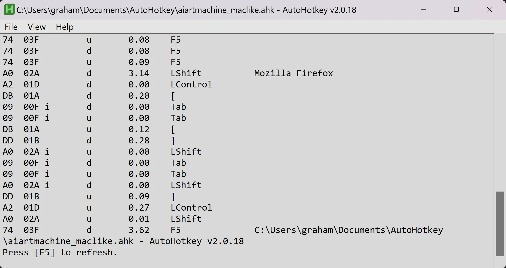 KeyHistory Debugging